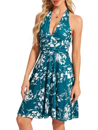Image of Women's Summer Sundress- 2025 Sexy Halter Sleeveless Spring Boho Elastic Waist Ruffle Mini Dress