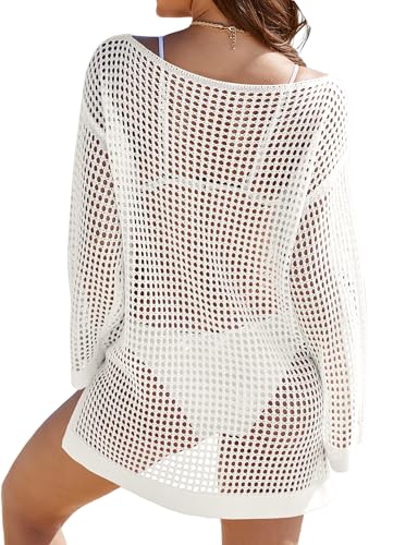 Buauty Women's Swimsuit Crochet Cover Up | Bathing Suit Swimwear Short Sleeve Knit Beach Dress Summer Vacation Outfits3