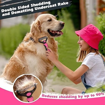 Image of Cawypety Self Cleaning Slicker Brush & Pet Grooming Rake & Bath Brush for Dogs,Cats and Horses | Double-Sided Dematting Comb & Skin Friendly Deshedding Grooming Tool | Premium Pet Supplies (Black & Pink) (Black & Pink)