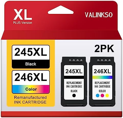 Valinkso 245XL 246XL Ink Cartridges Combo Pack for Canon PG-245XL CL-246XL Compatible with Canon Pixma MX490 MX492 MG2522 TS202 TS302 TR4520 TS3122 MG3022 MG2520 TR4522 TS3120 TS3320 Printer (2 Pack)