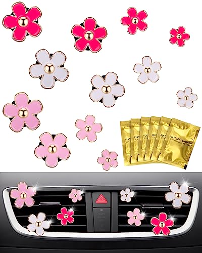 12Pcs PGRODE Car Air Vent Clips with Fragrance Pads Cute Air Fresheners Clip Car Decor Accessories for Women and Girls Interior Aesthetic (Daisy)