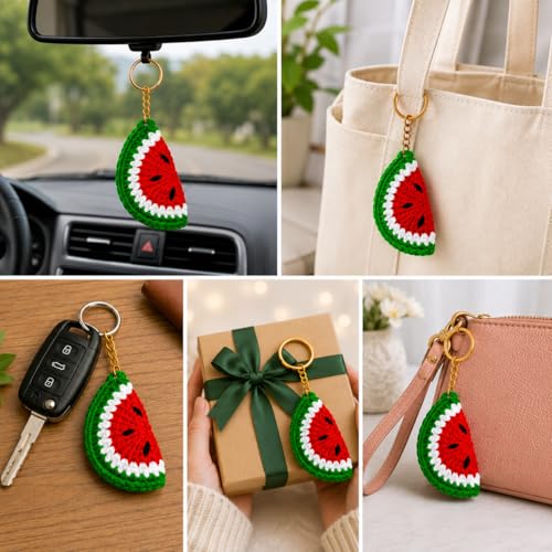 Image of Handmade Crochet Keychain for Women & Girls, Cute Yarn Key Ring, Bag Charm, Car Key Holder & Gift, Aesthetic Handmade Floral Accessory