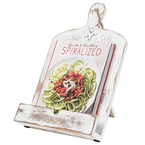 Opiniones de Soportes para libros de cocina Top 5. 42 MyGift- Atril para exhibición libros de cocina, con diseño de tabla para cortar hecho en madera blanqueada, Soporte para libros de cocina hecho en madera blanqueada