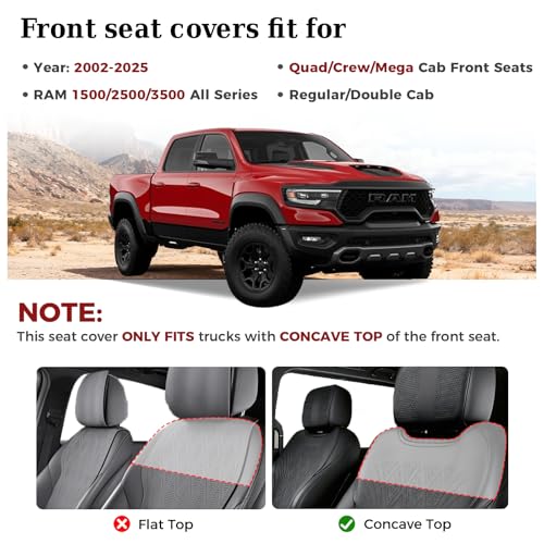 Image of Truckiipa Dodge Ram 2 Front Seat Covers Custom Fit for 2002-2025 2026 1500 2500 3500 Pickup Crew Double Quad Cab Laramie Big Horn Full Coverage Waterproof Leather Truck Seat Protectors, Brown