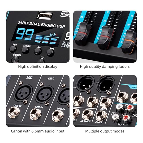 Image of hayden HY-8FX 10-Channel DJ Mixer With 99 DSP Reverb, 7-Band EQ, USB, Bluetooth, 48V Phantom, One-Click Mute Pro Sound Console For Recording, Stage, Studio, And Live Performance, Black