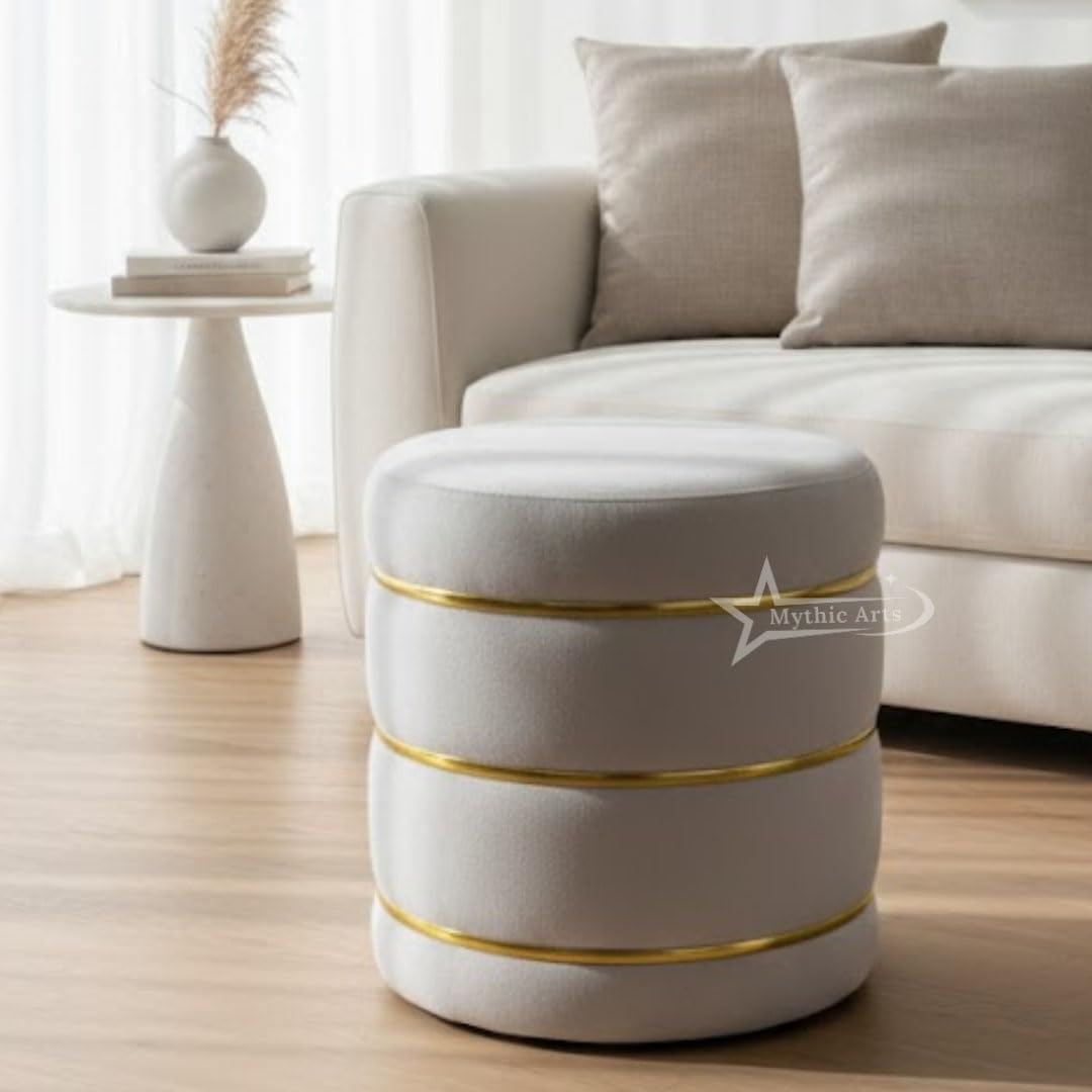 Wooden Puffy Round Footstool and Ottoman Stool for Living Room Furnishings, Sitting Pouffe Ottoman Stool, Office Stool, and Room Decor Cream-image-36