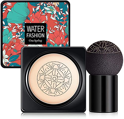 Mushroom Head Air Cushion CC Cream Foundation, Moisturizing BB Cream Concealer Makeup Base Long Lasting with Mushroom Makeup Sponge, Matte Concealer Foundation Easy to Apply (Ivory- Color)