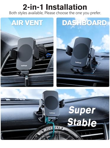 Image of Wireless Car Charger, 15W Fast Charging Auto-Clamping Phone Holder Phone Mount【Windshield+Vent+Dash】 Car Accessories for Women Men fit for iPhone 17 16 15 14 13 12 Pro Max 11 XR XS, Samsung Galaxy