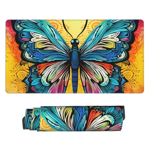 Grand tapis de souris de jeu papillon tie-dye 40x75 cm avec base caoutchouc