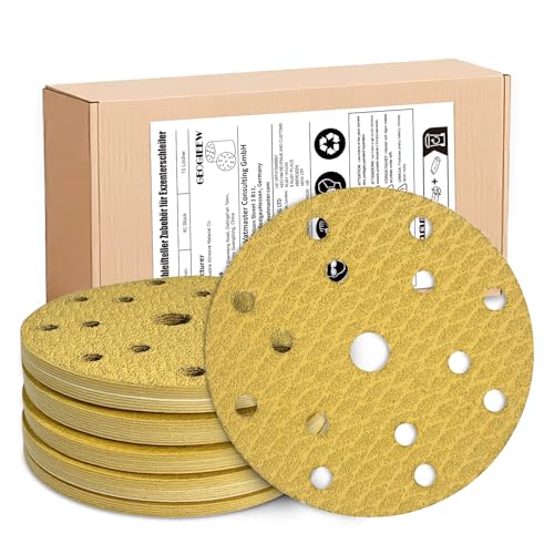 GEOGIEEW 50 Piezas Discos para lijas 150mm, Granos 40/80/120/180/320, Base de Látex Antidesgarro para Mayor Durabilidad - Ideal para Lijadora Excéntrica, Orbital y Proyectos de Madera/Metal