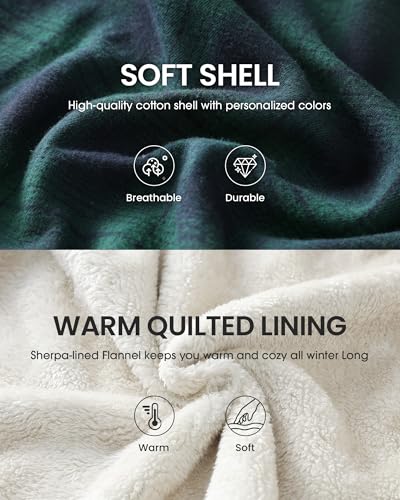 WULFUL Men's Flannel Shirts Jacket Casual Button Down Plaid Outerwear Coat Long Sleeve Fleece Shacket lightweight4