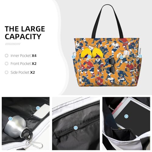 Bolsa de playa grande con estampado de hockey para tus escapadas de verano y viajes espaciosos 5