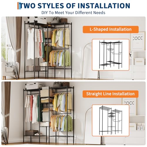 Heavy Duty Clothes Rack, Clothing Racks for Hanging Clothes, Freestanding Garment Racks with Shelves, Adjustable Closet Racks, 73.6" L x 17.3" W x 76.4" H, Max Load 1000LBS, Black - image 3