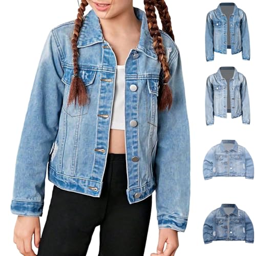 Jean Jacket For Girls Casual Button Down Long Sleeve Denim Jackets Ripped Kids Outwear Coat