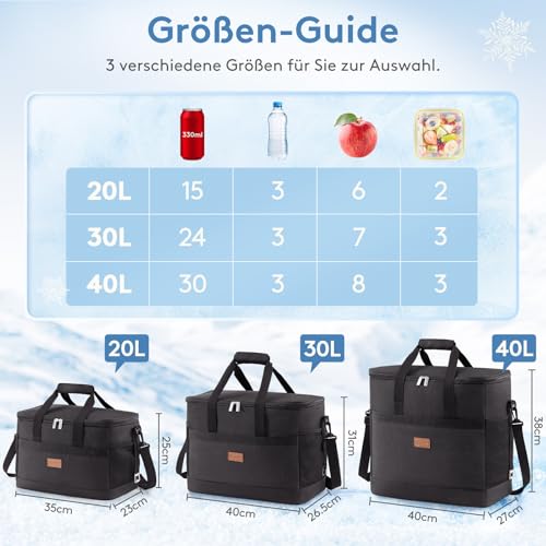 Lifewit 30L 50 Dosen Kühltasche Groß faltbar Kühlkorb Kühlbox Isoliertasche Thermotasche Picknicktasche für Lebensmitteltransport, Schwarz