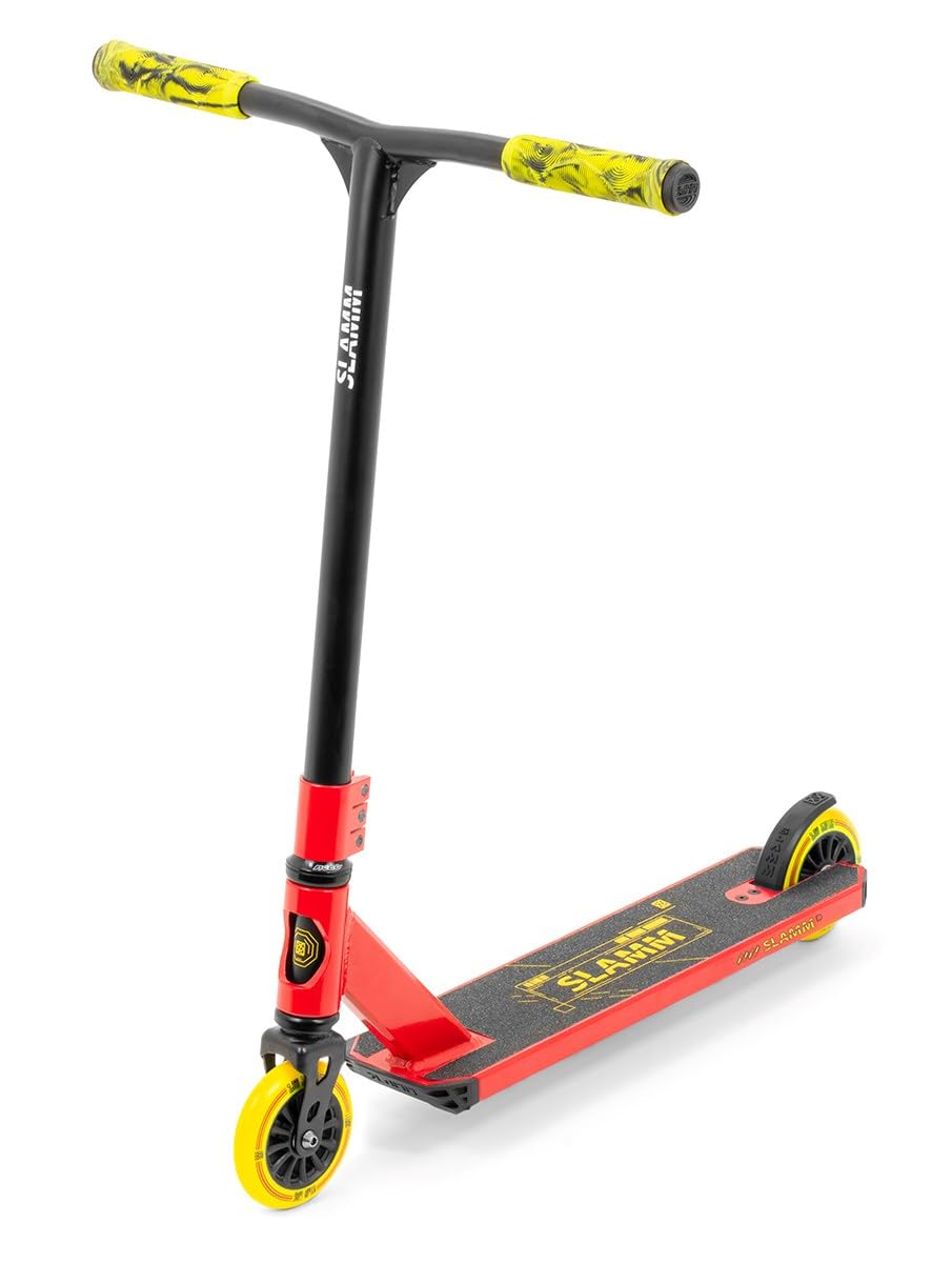 Slamm Classic Mini Red & Yellow | Complete Stunt Scooter 110mm Wheels | Low Ride Height For Young Kids | Beginner Friendly T Bar & Threadless Fork Optimal Steering and Safety
