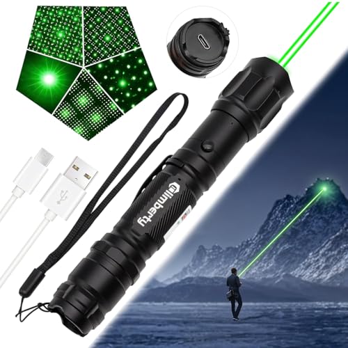 Image of Climberty Powerful LED Green Laser Pointer, Waterproof Flashlight, 10000m Long Range, USB Rechargeable, 8 Pattern Projection Suitable for Stargazing Teaching Hiking and Construction Sites