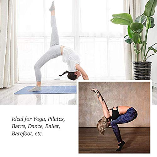 Hually Yoga Sokken, (2 stuks) Antislip Pilates Sokken voor Dames, Grips & Straps, Ideaal voor Pilates, Pure Barre, Ballet, Dans, Zwart en Grijs