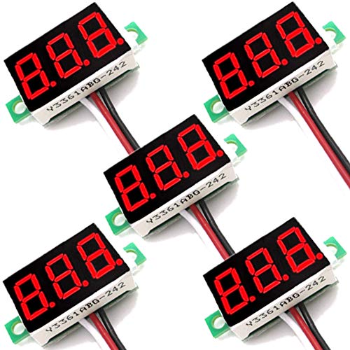 Image of (5 Pack) JacobsParts DC 0-30V 3-Wire Voltmeter 3-Digit LED Display Panel Volt Meter Digital Voltage Tester (Red)