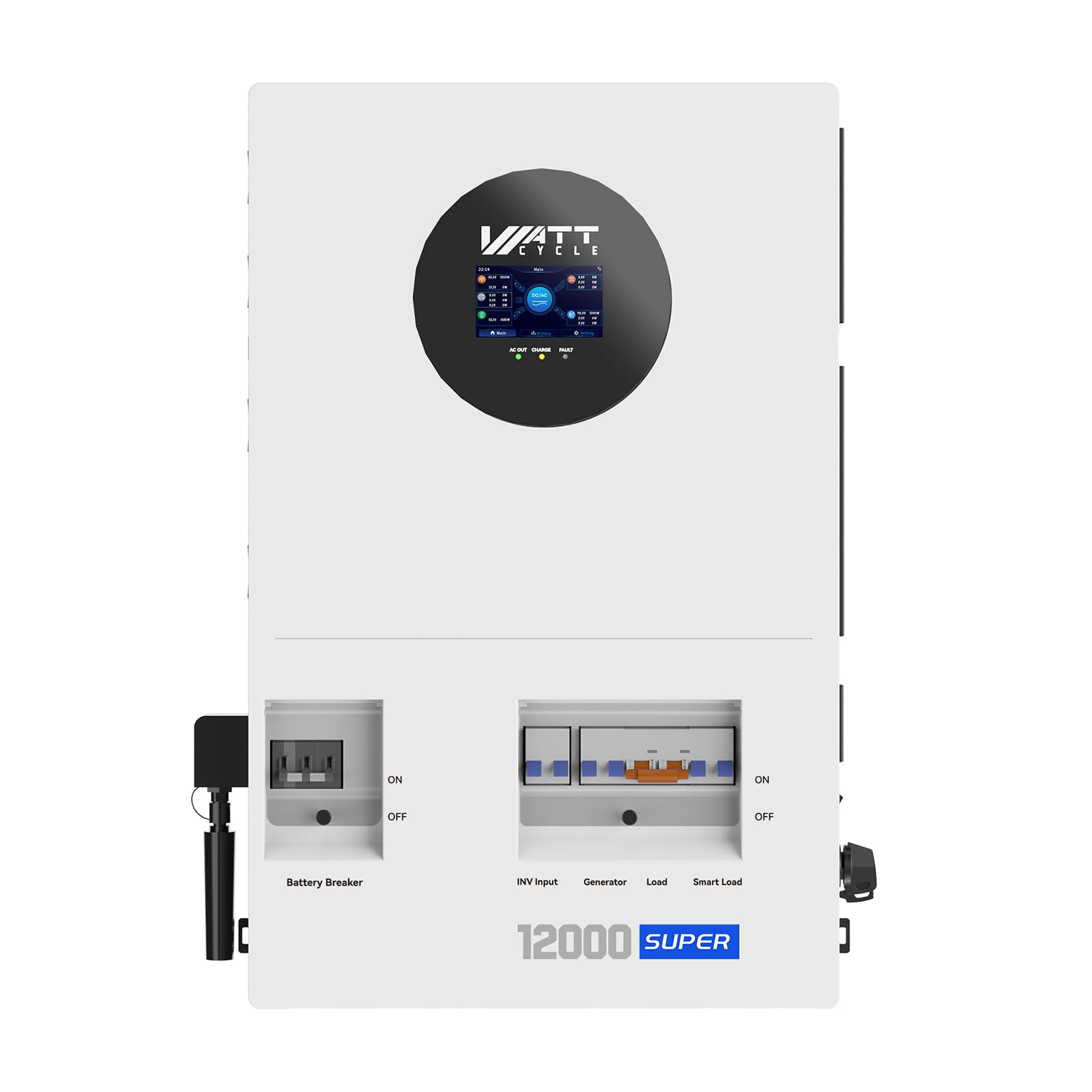 WattCycle 48V 12kW Hybrid Solar Inverter with 200A Bypass, Split Phase