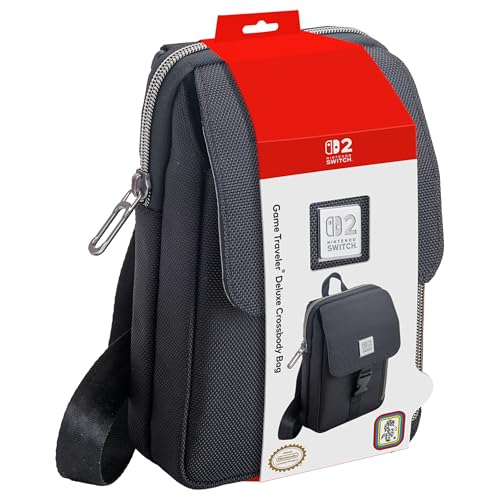 R.D.S. INDUSTRIES, INC. – Game Traveler Deluxe Licensed Crossbody Bag Designed for Nintendo Switch, Nintendo Switch 2, OLED, Black Vertical (MC16)