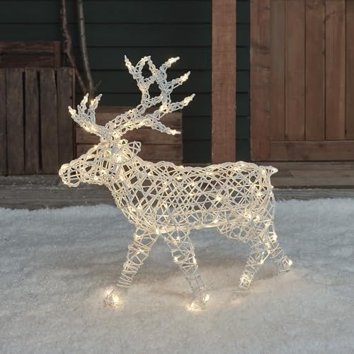 Lights4fun 3-in-1 LED Rentier Beleuchtet 70cm Hirsch Figur Timer...