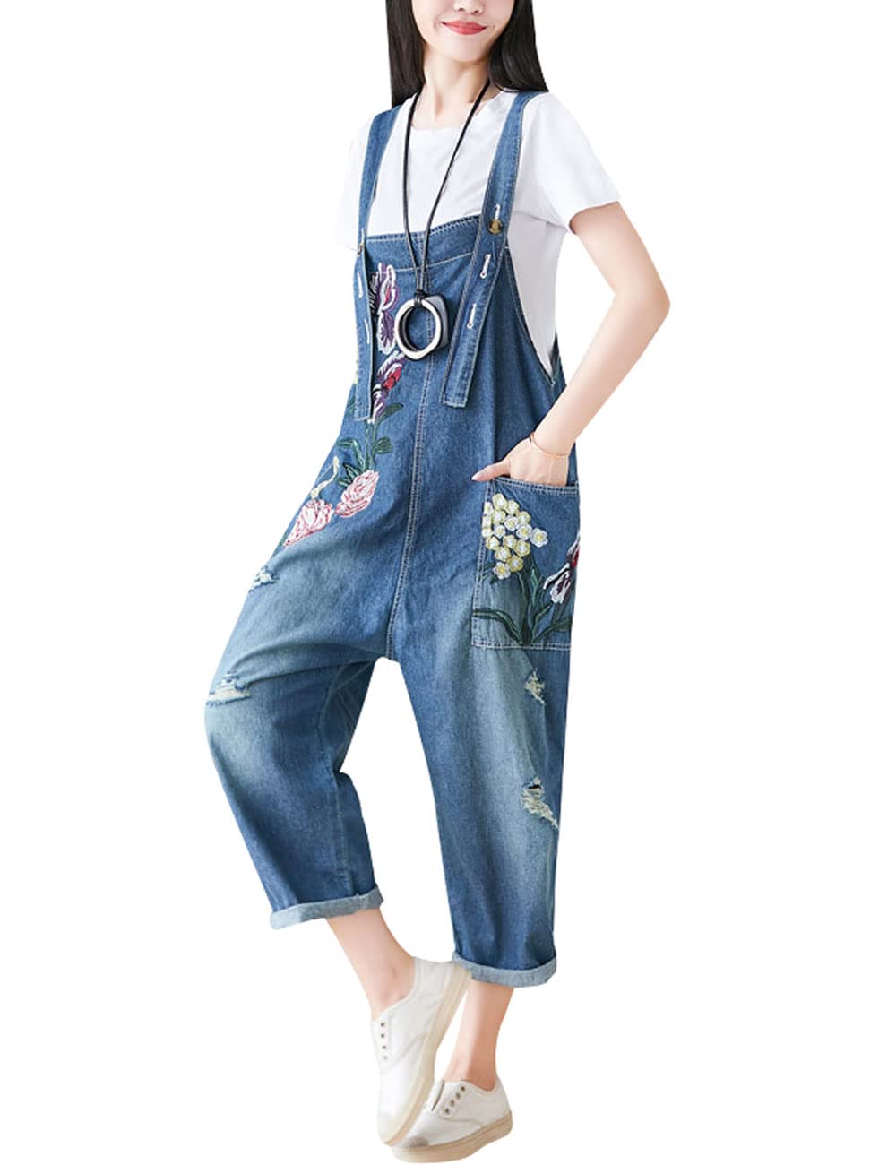 Tuta da donna con cinturino regolabile, tutine larghe in denim, salopette jeans pantaloni