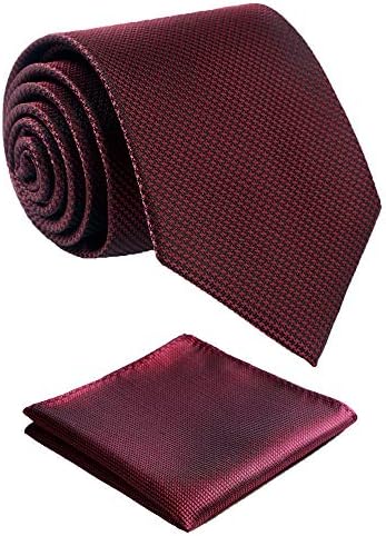 Fortunatever Mens Solid Neckties,Burgundy Red Ties For Men With Pocket Square+Gift Box,58"×3.35"