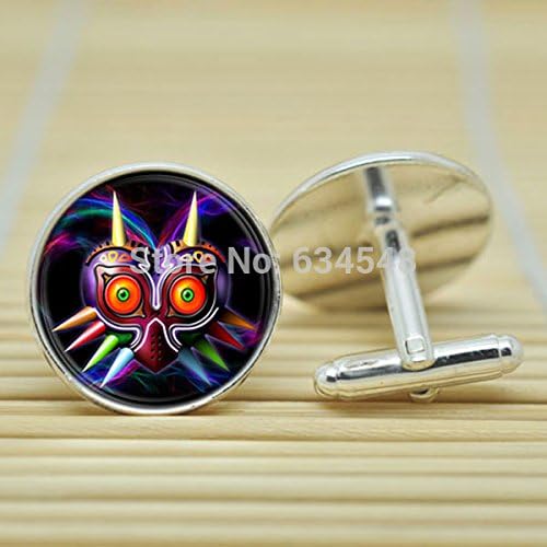 Pretty Lee Legend Of Zelda Game Majoras Mask Colorful In Silver Cufflinks Glass Cabochon Cufflinks C3121