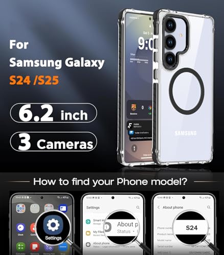 DEERLAMN Strong Magnetic Case for Samsung Galaxy S25 6.2-Inch, Clear+Black - image 2