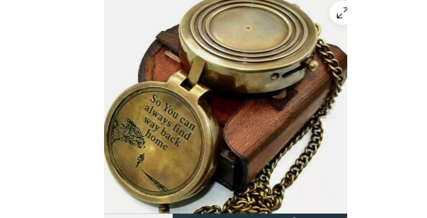 Brújula de Bolsillo Náutica Vintage de Latón Antiguo con Estuche de Cuero miniatura 4