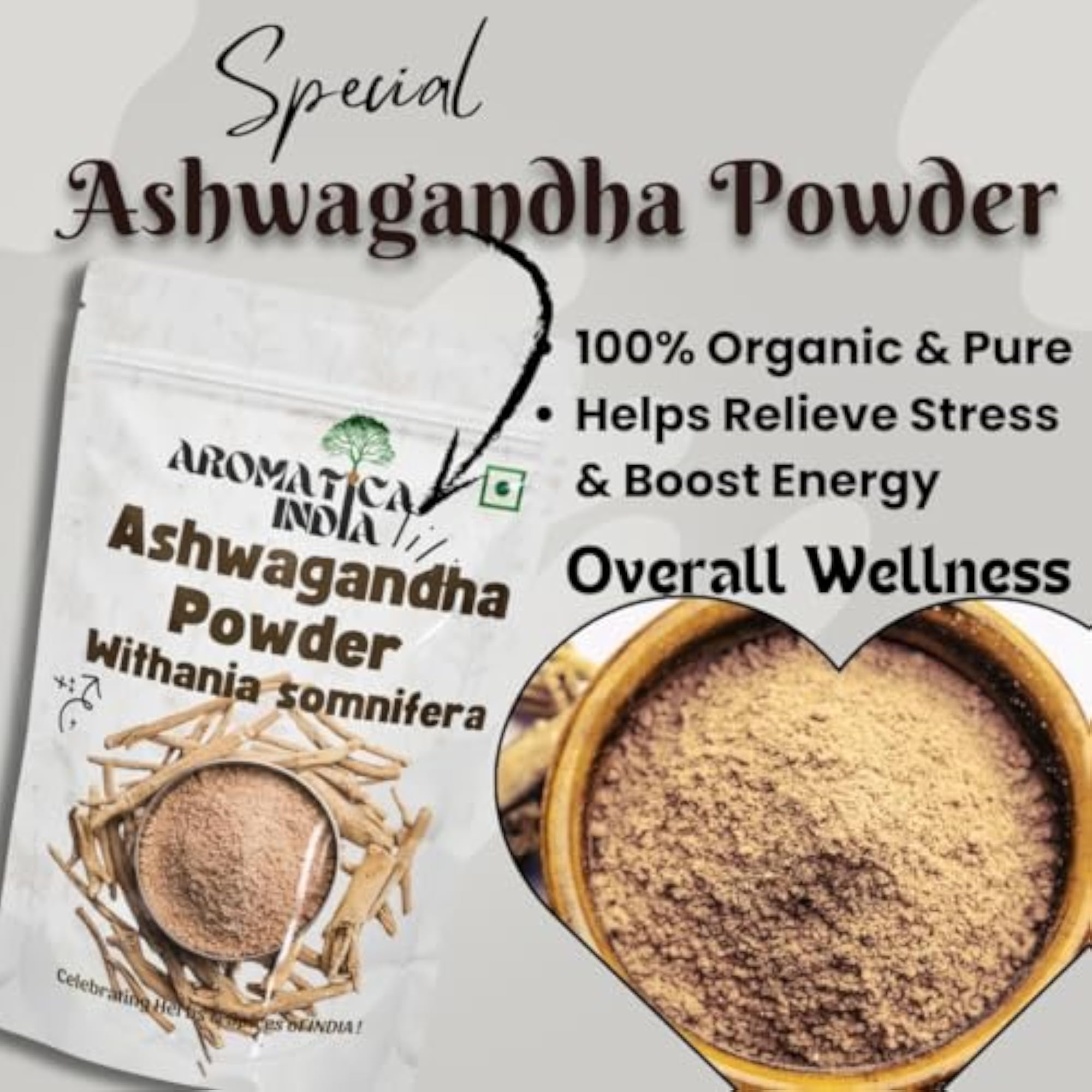 Aromatica Ashwagandha Powder Ayurvedic Herbal Supplement
