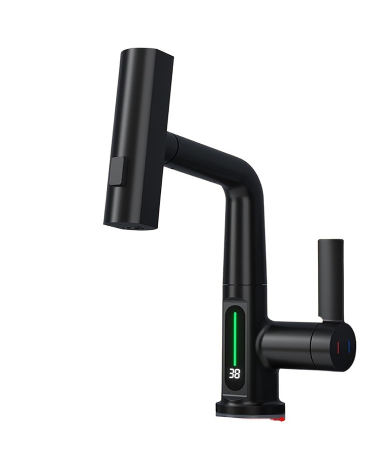 Zadccs A-Black Kitchen Faucets, Waterfall Basin Faucet Pull-Out Kitchen & Bathroom, Rainfall Temperature Digital Display No Battery Sus604 Stainless Steel(A-Black)