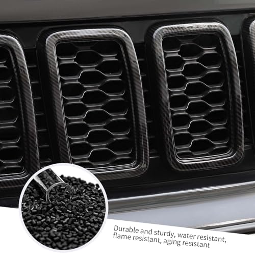 Image of Jimen Compatible with Jeep Grand Cherokee 2017-2020, 7PCS Front Grill Inserts Grille Cover Exterior Trim Accessories (Carbon Fiber)