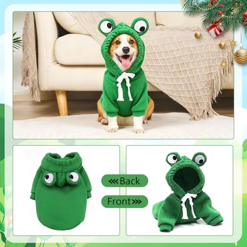 Hundemantel Winter, Haustier Frosch Hoodie Kostüm, Winteroverall für Hunde, Niedlicher Frosch Form Pullover für Hunde, Warm Hundepullover Fleece, für kleine, mittelgroße und große Hunde (XL)