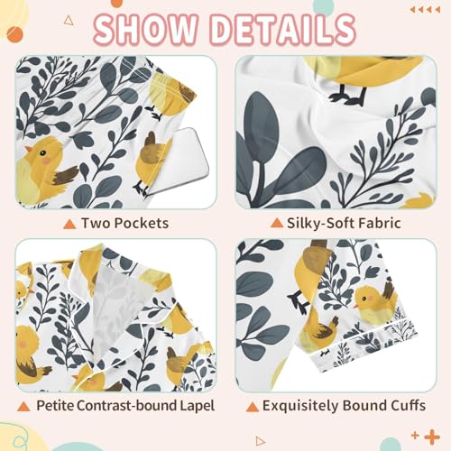 senya Cute Chicken Plant Satin Summer Pajama Sets Silk Short Sleeve Button Down Sleepwear3