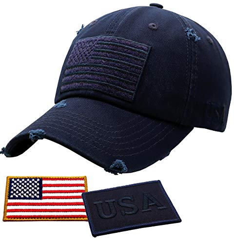 Image of Antourage American Flag Unisex Baseball Hat for Men and Women | USA Flag Mesh Snapback Flat Visor Cap + 2 Patriotic Patches