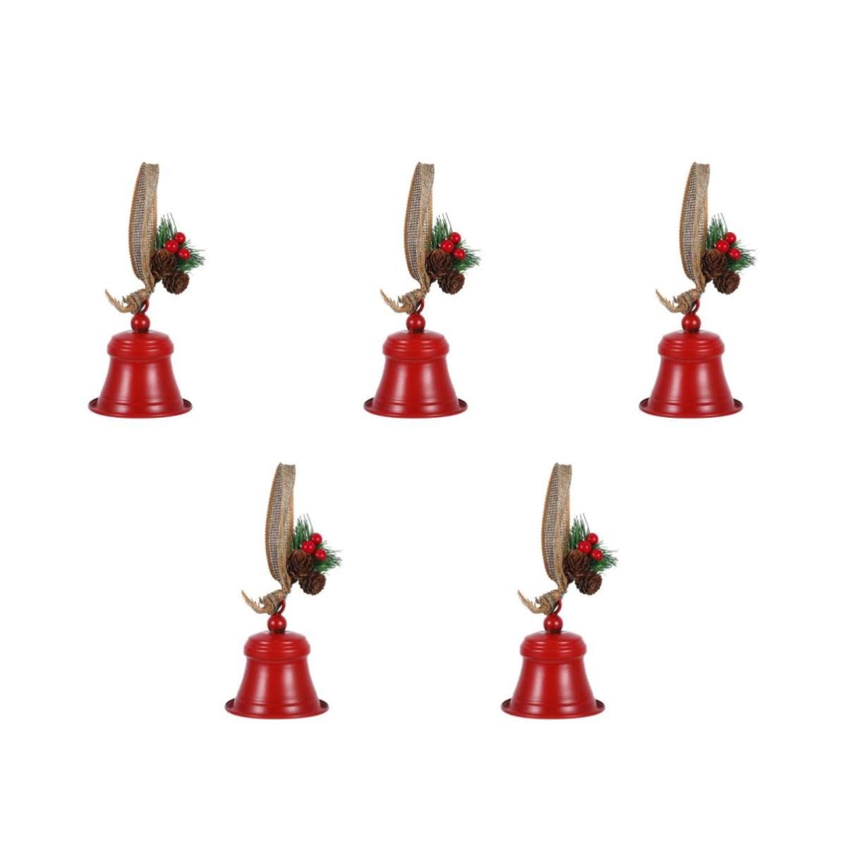 TOYANDONA 5 Piezas Campana Navideña de Metal Rojo para Colgar en Puerta o