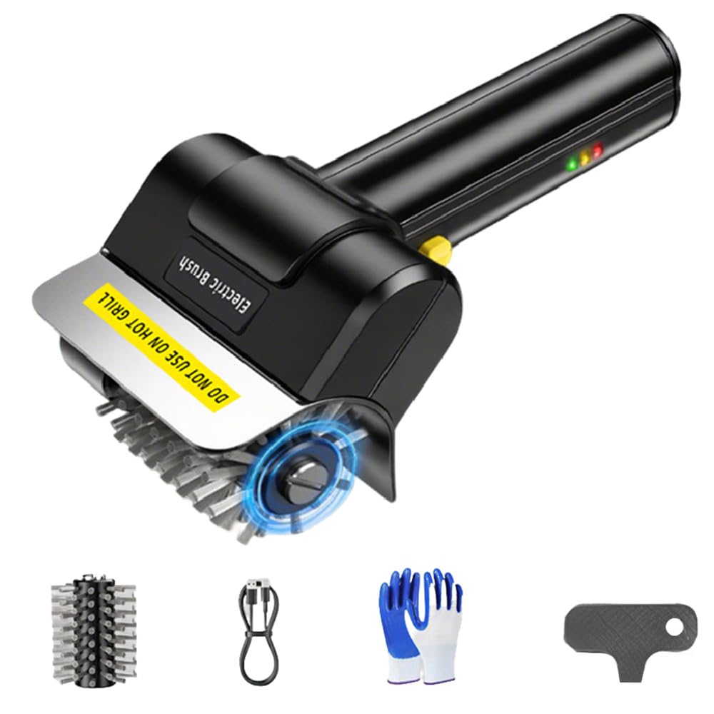 Electric Grill Brush, Cordless BBQ Cleaner with 3 Replaceable Heads, 3 Speeds & Adjustable Angle, Rechargeable 600RPM Grill Scrubber for Outdoor, Stainless Steel & Cast Iron Grates (Single brush)