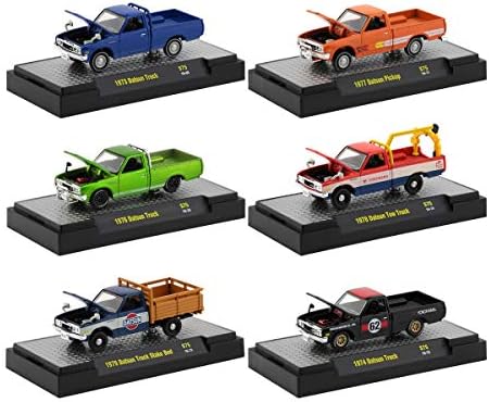 Auto Thentics 6 Piece Set of 1970's Datsun Trucks in Display Cases 1/64 Diecast Model Cars by M2 Machines 32500-S75