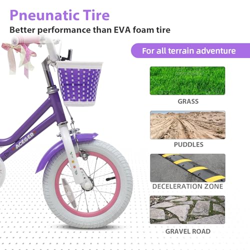 Image of ACEGER Girls Bike with Basket for Ages 2-12 Years Old Kids, 12 14 16 18 Inch with Training Wheels,Princess Style with Streamers, Handbrake & Coaster Brake,Multiple Colors.