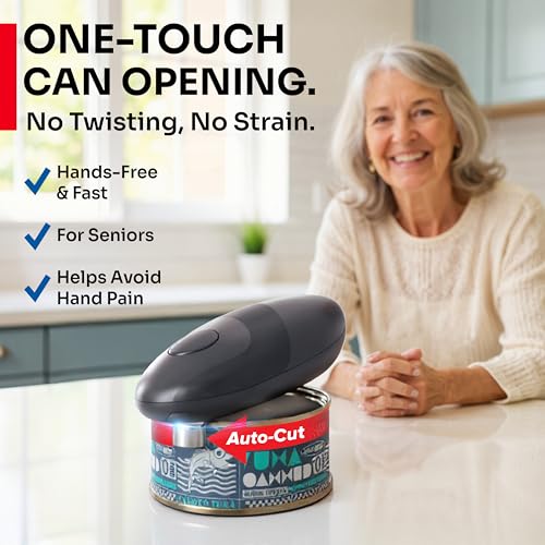 Image of MUELLER HOME SmoothEdge Auto Electric Can Opener - Battery‑Operated One‑Touch w Magnet Lid Lifter, Smooth‑Edge Cut Technology - Portable Hands‑Free Automatic Can Opener for Seniors & Arthritis, Gray
