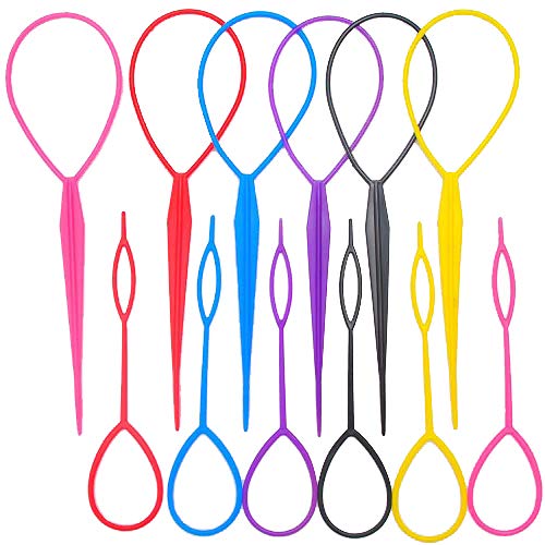 12 Pieces Plastic Magic Topsy Tail Hair Braid Ponytail Styling Maker Clip Tool Hair Styling Accessories (6 Colors)