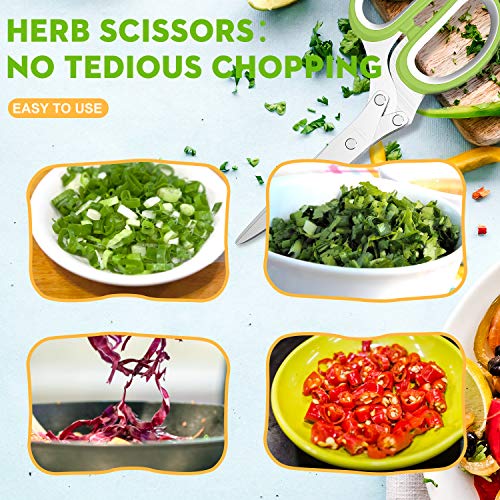 Image of Herb Scissors with 5 Blades and Cover, Kitchen Herb Cutter with Cleaning Comb, Stainless Steel Multi Blade Herb Shears for Basil Parsley Cilantro, Easy Clean Cooking Tool, Unique Kitchen Gadgets Gift