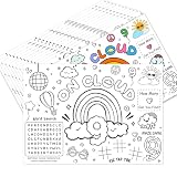 On Cloud 9 Birthday Decorations, 12PCS on Cloud 9 Birthday Coloring Placemats Rainbow Coloring Sheet Table Mats Table Decorations for Rainbow 9th Bday Party Supplies Activities Game Favors