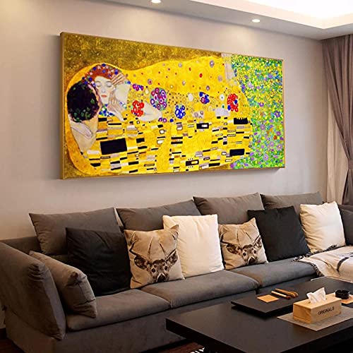 Pinturas famosas El beso de Gustav Klimt Pósteres e impresiones Pintura en lienzo Cuadro de arte de pared para sala de estar Decoración del hogar 70x140cm (28''x55') Sin marco