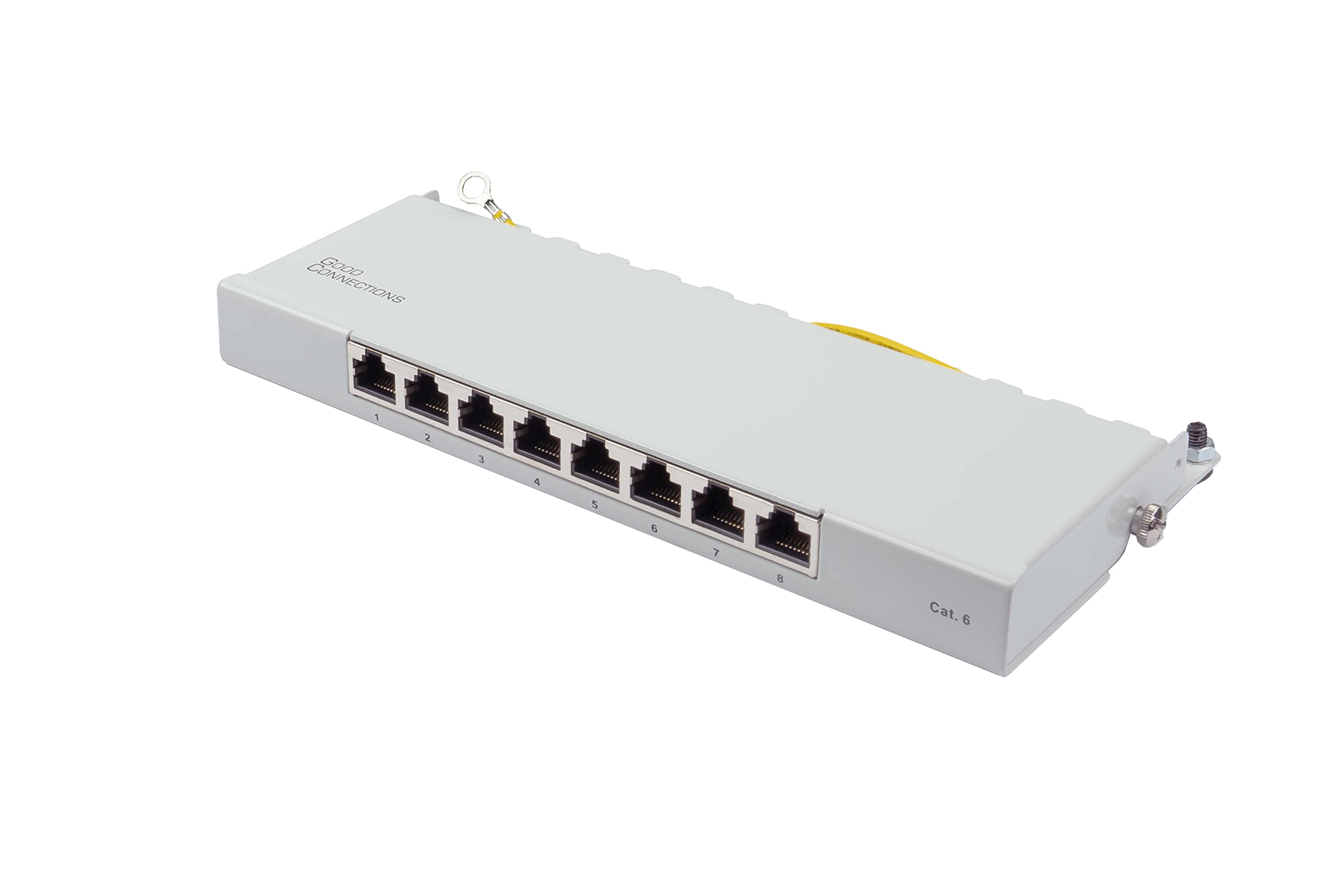 Good Connections® Patch Panel / Patch Panel - Desktop - Cat. 6 250 MHz - GIGABIT Capable - 8-Port - 0.5 HE - STP Shielded - Tool-less Opening - Light Grey (RAL7035)