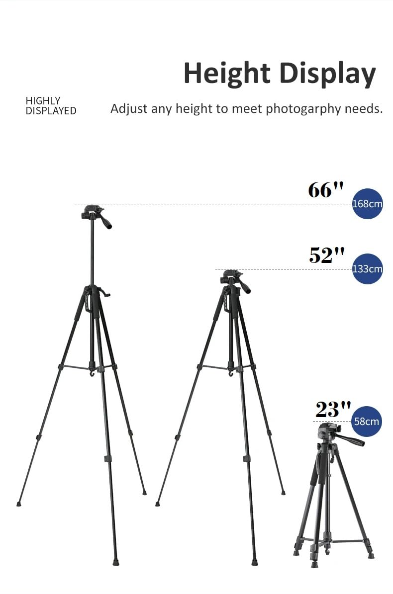 Trípode, 66 pulgadas, ajustable para teléfono inteligente y cámara, trípode universal de hierro, fuerte, estable y ligero, trípode DSLR con control remoto inalámbrico para vlogging/grabación de video