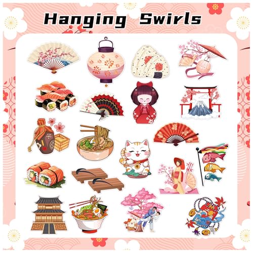 Image of 20 Pack Japanese Hanging Swirls Japanese Spirals Japanese Theme Hanging Decorations Ceiling Decor for Japanese Birthday Party Decorations Japanese Party Supplies