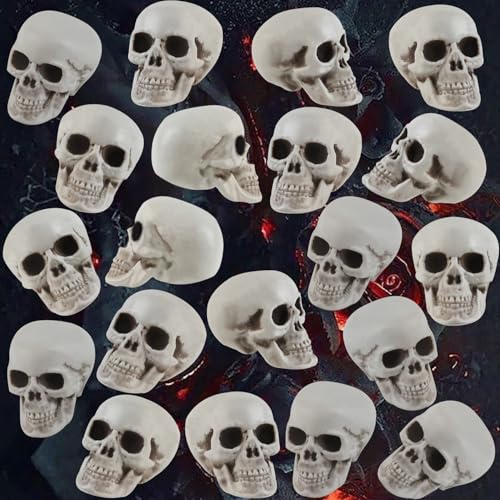 Junware 20 Pcs Halloween Skulls Realistic Looking Skulls Skeleton Head for Halloween Bar Home Table Decoration Model Human Skeleton Statue (1.6 x 1.8 x 2.3 Inches)